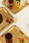 Oslo Gold Stainless Patterned Square Corner Butterfly Stone Detailed 3-Piece Coffee Tea Serving Tray - 2