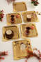 Abra Gold Stainless Patterned Square Corner Coffee and Tea Serving Tray with Gold Flower Detail, Set of 6 - 3