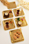 Oslo Gold Stainless Patterned Square Corner Butterfly Stone Detailed 6-Piece Coffee Tea Presentation Tray Serving Tray