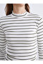 Vizyon New Season Mock Neck Striped Women's Bodysuit - 4