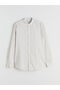 Beige Regular Fit Judge Collar Long Sleeve Striped Men's Shirt - 4