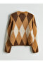 Lcw Modest Beige Crew Neck Diamond Pattern Women's Knitwear Cardigan - 7