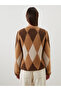Lcw Modest Beige Crew Neck Diamond Pattern Women's Knitwear Cardigan - 5