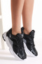Unisex Black Gray Comfortable Fit High Sole Lace-Up Sports Shoes