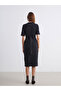 Black Crew Neck Belted Dress - 4