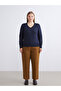 Navy Blue V-Neck Women's Knitwear Sweater - 7