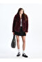 Burgundy Jacket Collar Women's Fur Coat - 2