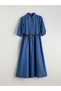 Timeless Clothing & Timeless Choices Shirt Roba Collar Balloon Sleeve Belted Jean Dress - 6