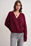 6959 women's bow knit cardigan burgundy