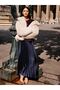 Alita City Lcwaikiki Classic Navy Blue Satin Plain Midi Women's Skirt with a Difference