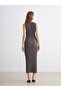 Two Mt Shop Quality Lcw Vision Anthracite Raschel Plain Super Skinny & Extra Narrow Oval Neck Midi Dress - 6