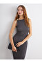 Two Mt Shop Quality Lcw Vision Anthracite Raschel Plain Super Skinny & Extra Narrow Oval Neck Midi Dress - 4