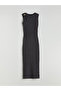 Two Mt Shop Quality Lcw Vision Anthracite Raschel Plain Super Skinny & Extra Narrow Oval Neck Midi Dress - 7