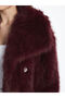 Burgundy Jacket Collar Women's Fur Coat - 3