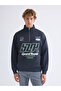 Anthracite Stand Collar Printed Men's Sweatshirt
