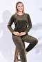 Women's Velvet Crew Neck Winter Comfortable Pajama Set - 3