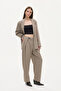 Button Detailed Pleated High Waist Fabric Trousers Mink - 3