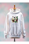 Cat Printed Cotton 3 Yarn Oversized White Sweatshirt