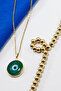 Gold Framed Emerald Green Evil Eye Stainless Steel Chain Bijouterie Necklace, Gift Necklace - 6
