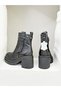 235131K Sole Detail 8cm Thick Heel Khaki Leather Boots for Women - 5