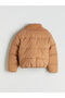 Brown Stand Collar Girl's Puffer Coat - 3