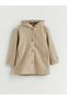 Beige Hooded Girl's Cashmere Coat