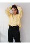 Una Fiaba-Yellow Women's V-Neck Soft Textured Hair Knit Sweater - 4