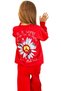 Girl's Floral Patterned Cardigan Red Color Triple Tracksuit Set - 2