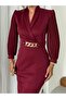 Women's Imported Scuba Fabric Sleeves Pleated Chain Belt Included Lined Special Design Midi Dress - 4