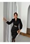 Women's Imported Scuba Fabric Sleeves Pleated Chain Belt Included Lined Special Design Midi Dress