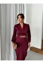 Women's Imported Scuba Fabric Sleeves Pleated Chain Belt Included Lined Special Design Midi Dress - 3