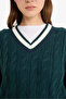Regular Fit V Neck Hair Braided Knitwear Sweater C7321Ax25Wn - 5