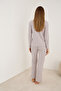 Pink Grey Brushed Soft Ribbed Camisole Cardigan Pajama Set - 3