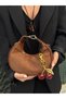Cherry Charm Suede Women's Hand and Shoulder Bag Brown - 3