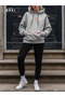 Women's Gray Oversize Hooded Sweatshirt Hoodie – Floral Digital Print - 2
