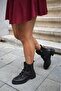 84100 Genuine Leather Band Detailed Lace-Up-Zippered Non-Slip Rubber Sole Boots - 7