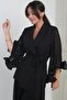 Women's Double-Breasted Collar Belted Waist Lined Chiffon Sleeve Sequin Trim Flounce Design Jacket