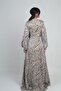 Women's Front Gathered Handkerchief Detailed Snake Patterned Crepe Satin Long Dress - 4