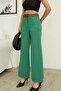 Accessory and belt detailed palazzo fabric pants 6115-green - 3