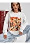 Retrozilla White Thick Sweatshirt - Printed Oversize Ribbed Crew Neck - 3
