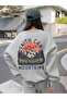 3 İplik Mountains Faith Can Sweatshirt - Gray Printed Oversize Crew Neck