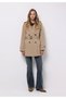 Regular Fit Hooded Buttoned Lined Detachable Hooded Women's Beige Coat - 3
