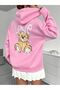 Love Bear Winter Thick Sweatshirt - Dusty Pink Printed Oversized Hoodie - 5