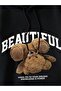 Beatiful Bear Design Sweatshirt - Black Printed Oversize Ribbon Hoodie - 3