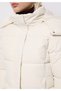 Regular Fit Hooded Zippered Lined Detachable Hooded Women's Ecru Coat - 4