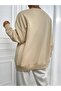 Maine Winter Thick Sweatshirt - Beige Printed Oversize Ribbed Crew Neck - 2