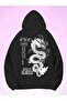 Dragon 2022 Sweatshirt - Black Printed Oversize Hoodie with Raised Hood