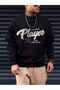 Player 75 Sweatshirt - Black Printed Oversize Ribbed Crew Neck - 5