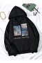 3 İplik Sahil Palmiye Sweatshirt - Black Printed Oversize Hooded Hoodie