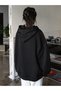 Skateboard Cardigan - Black Printed Winter Oversize Hooded Cardigan with Zipper Pocket Detail - 2